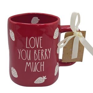 Rae Dunn Love You Berry Much Red Embossed Ceramic Coffee Mug 16oz Valentine Gift